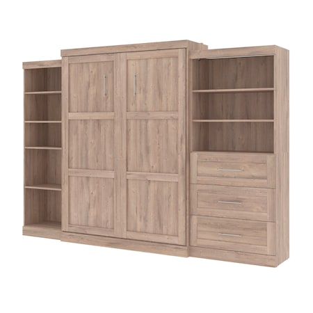Bestar Pur Queen Murphy Bed with Shelving and Drawers (126W) in rustic brown 26882-000009